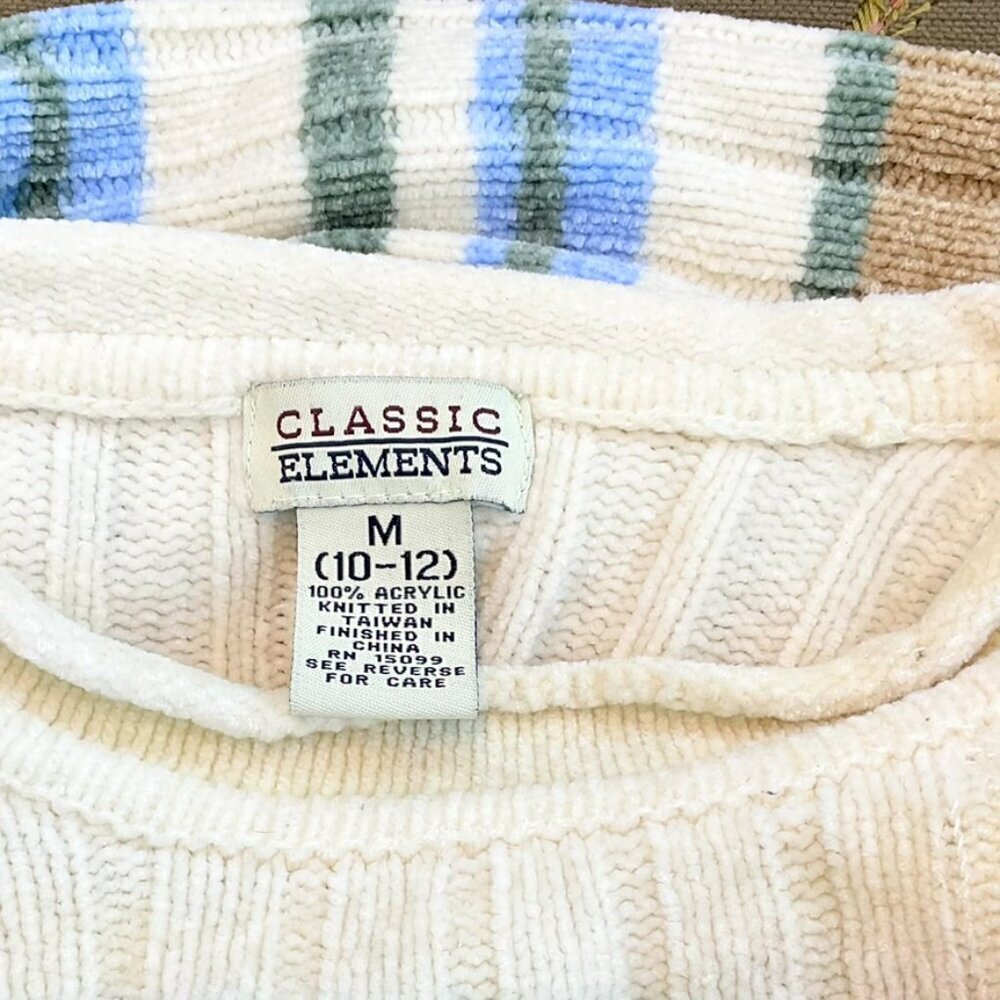 Classic Elements Sweater Chenille Striped Cream T… - image 6